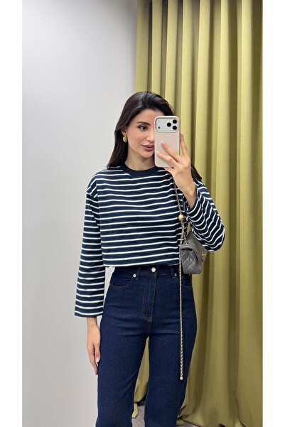 HAZELANNA قميص أبيض مخطط قماش قابل للتمدد بأكمام طويلة أساسي