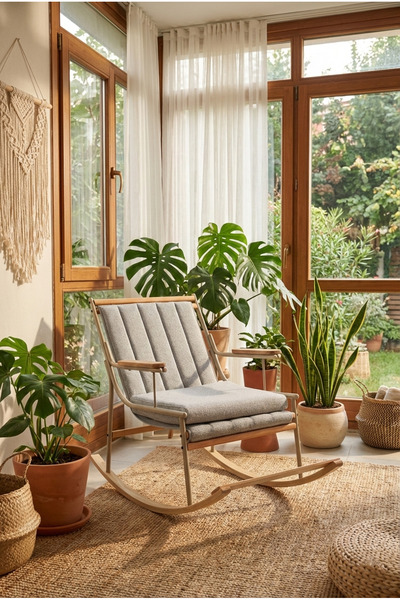 VİLİNZE Bal Ahşap-Metal Teddy Sallanan Koltuk Tv Sandalyesi