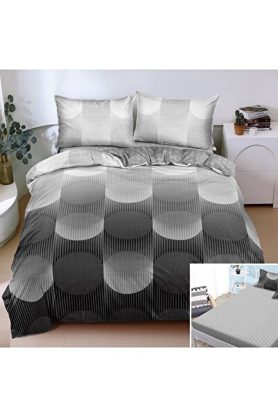 OEM Bed linen, 2 people, satin cotton, 4 pieces, with elastic, black and gray...