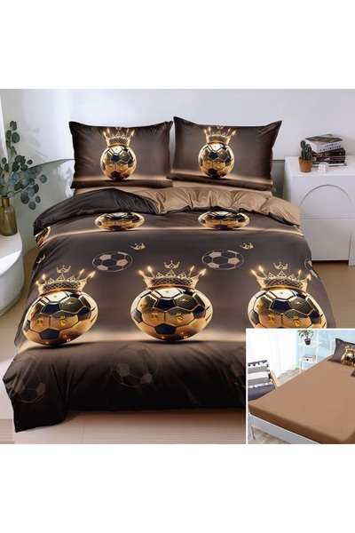 OEM Bed linen, 2 people, satin cotton, 4 pieces, with elastic, brown and gold...
