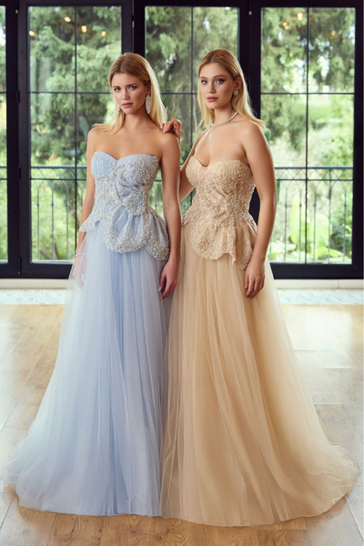 ÖMÜR INN Women's Strapless Stone and Bead Embroidered Long Evening Dress 6702...