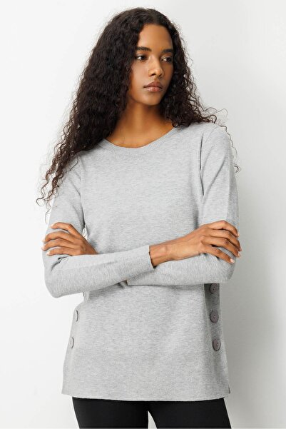 Desen Triko Women's Crew Neck Stitch-Free Glitter Blouse with Buttons on the ...