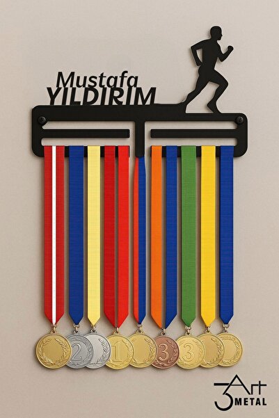 3art Metal Kişiye Özel İsimli Madalya Askılığı - Sporcu Madalya Askısı - Duvar Tipi Madalya Standı