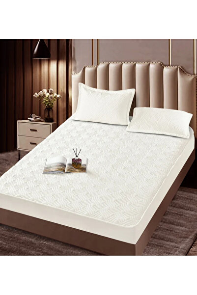 JOJO Quilted Velvet Topper Cover, 180x200cm + 2 Pillowcases 50x70cm - White