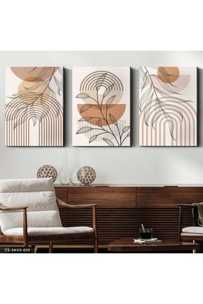 CeSht Boho Tarzı Yaprak 3 Parça Kanvas - Canvas Tablo