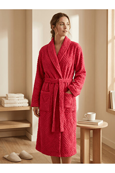 Lucy and Home 100% Cotton Jacquard Curly Shawl Collar Bathrobe