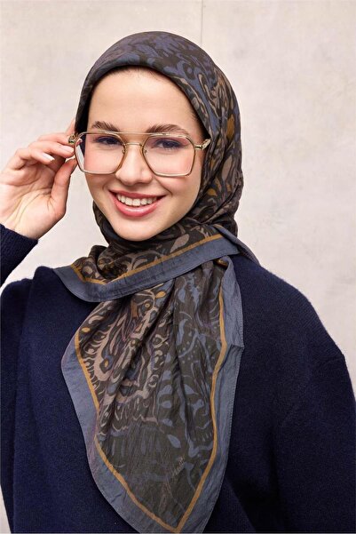 Silk Home Φουλάρι Βισκόζης Βελόρα Σκούρο Μπλε με Αντίκα Σχέδια και Κομψό Κούμ...