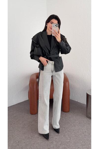 HAZELANNA Light Gray Straight Jeans