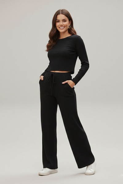 FİT WOMEN ÇİZGİ LİKRALI KAYIK YAKA ALT ÜST TAKIM 4443