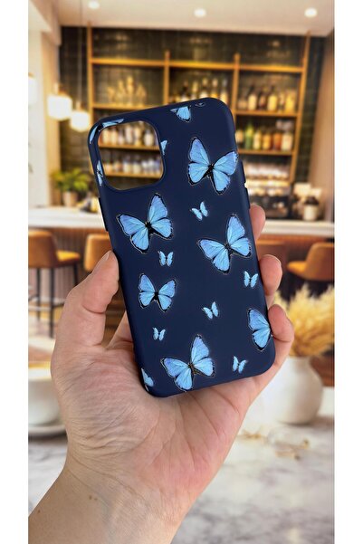 Vip Case iPhone 11 Pro Compatible Blue Butterfly Patterned Silicone Shock-Abs...