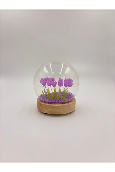 HAPPY EVERYDAY Işıklı Lale Cam Fanus Ledli Masa Lambası