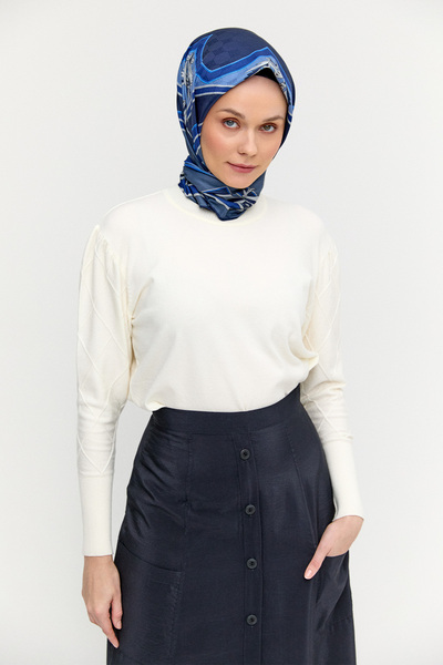 Setrms Baklava Desenli Ribanalı Triko Bluz