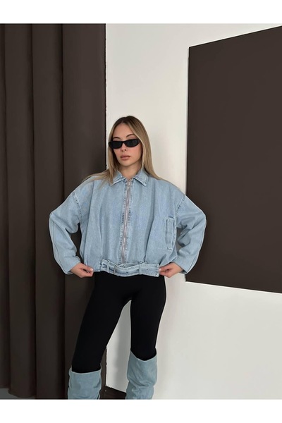 Ekim Store Belted Oversized Plush Denim Jacket