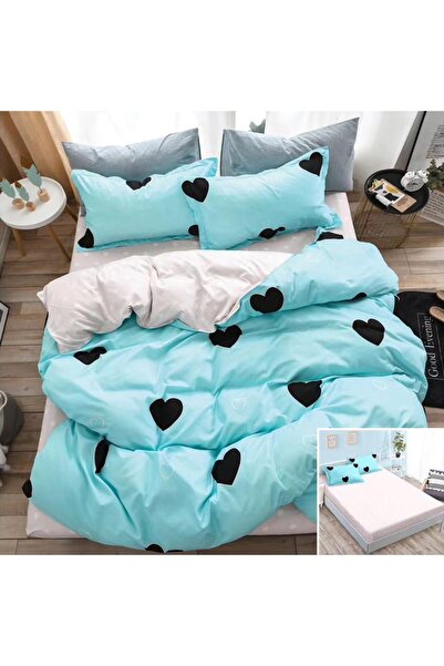 OEM Bed linen, 2 people, satin cotton, 4 pieces, with elastic, blue and white...