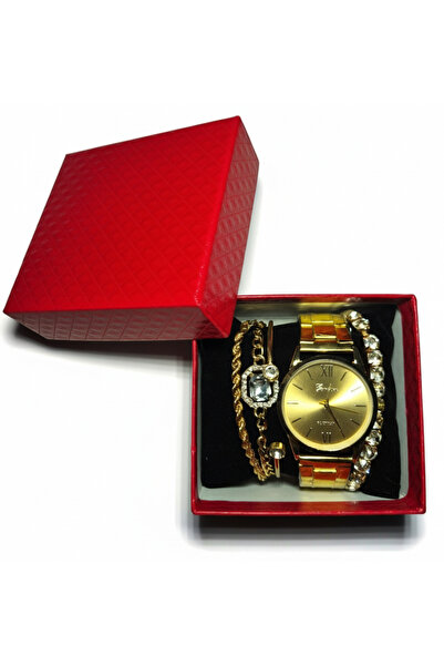 Geneva Elegant 5in1 Women's Gift Set: Gold Watch with Roman Numerals and 4 Sh...