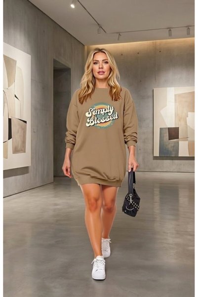 civetta Women's Long Sleeve Crew Neck Lettered Viscose Two Thread Dress