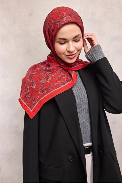 Silk Home Viscose Velora Scarf Four Seasons Baroque Floral Pattern Red 90X90