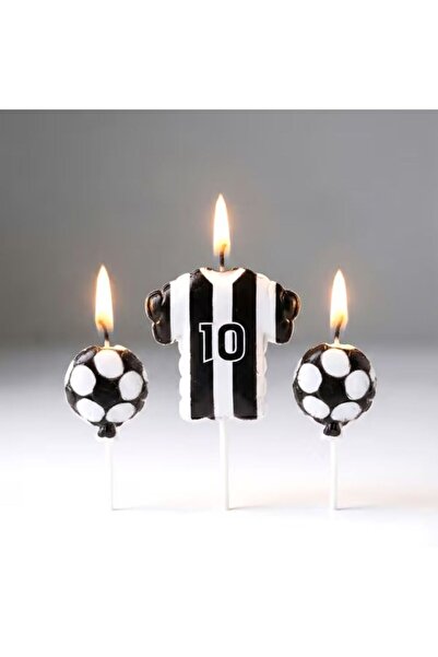 parti sürprizi Taraftar Temalı Futbol Topu Siyah Beyaz Mum Set