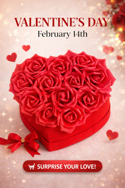 SİDELYA Kalpli kadife kutu içerisinde kırmızı güllerden oluşan 14 Şubat Sevgi...