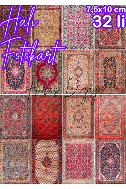 Hiras Dizayn 32 adet Halı Kilim Desenli Fotokart Kaliteli Kartpostal Pano Kar...