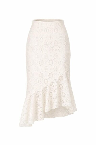 Eight Fashion Fusta midi cu volan din dantelă asimetrică croială pentru femei