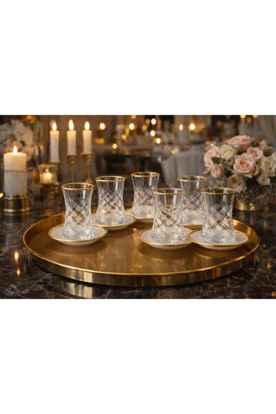 kısmet kristal 6-Person 12-Piece Tea Set with Gilt Detailing and Stylish Design