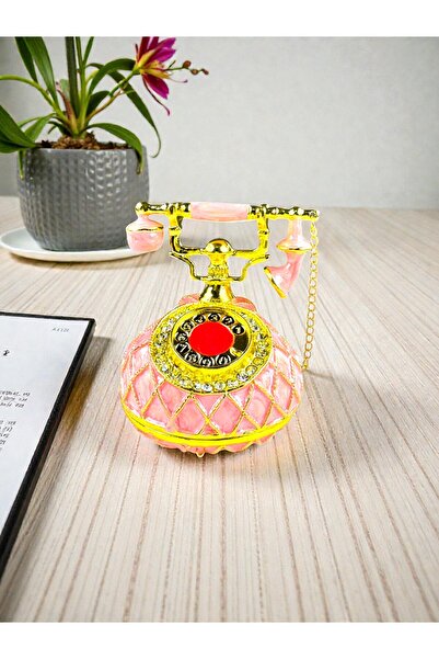 U&M GİFT Dekoratif Ankesörlü Telefon Biblo 7×7 cm Pembe (Taş Detaylı – Açılır...