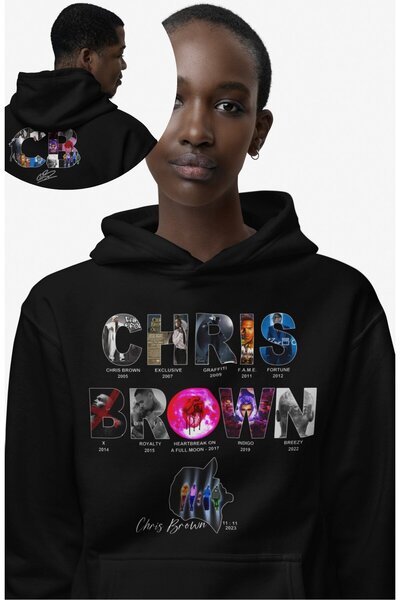 Fuddy Moda Hanorac unisex cu glugă cu imprimeu Chris Brown Albums Ense tricou...