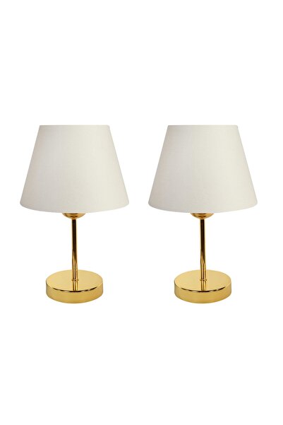 Vivense EVLİGHT METAL AYAKLI İKİLİ ABAJUR MASA LAMBASI ABAJUR GOLD BEYAZ