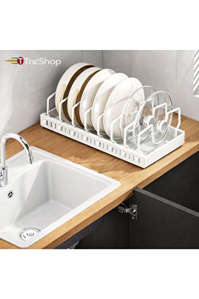 TncPatiShop Yapışkanlı Raylı Tabak & Tava Düzenleyici – Beyaz Tezgah Altı&Üst...