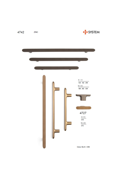System 4742 Modern Tırtıklı Kulp Şampanya Saten Renk 128 mm (iki delik arası mesafe)