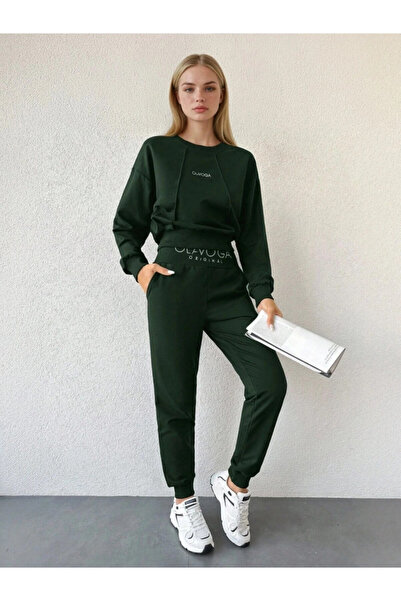 Cool & Sexy Set de trening jogger cu hanorac scurt imprimat cu logo pentru femei