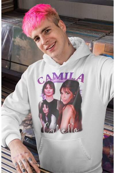 Fuddy Moda سويت شيرت كاميلا كابيلو مطبوع بغطاء رأس للجنسين، هوديي ذو طابع موس...