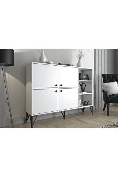 Vivense ZETA KONSOL, METAL AYAKLI, BEYAZ SİYAH, 140 CM