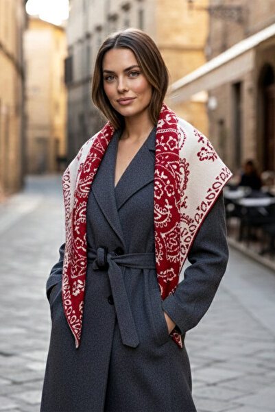 REMSA Şal de umăr triunghiular cu model tricotat din caşmir 70X155 cm 1301 Roşu