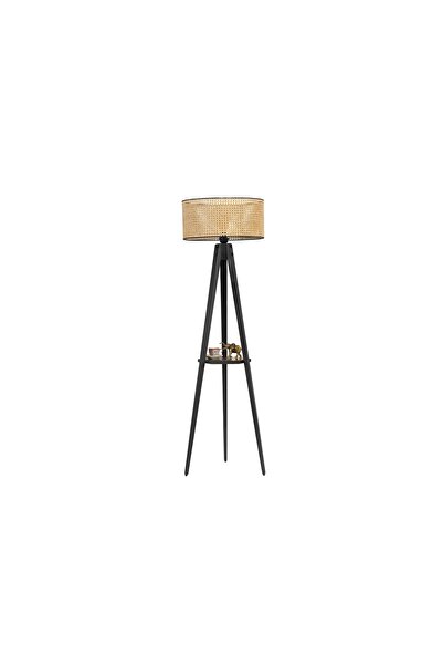 Vivense TRİPOD SEHPALI SİLİNDİR LAMBADER, RATTAN SİYAH