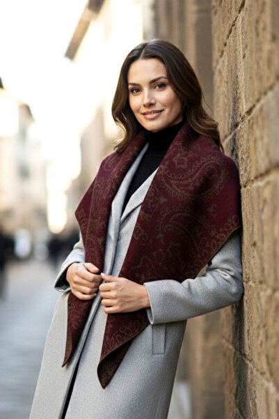 REMSA Şal de umăr triunghiular cu model tricotat din caşmir 70X155 cm 1301 Prune