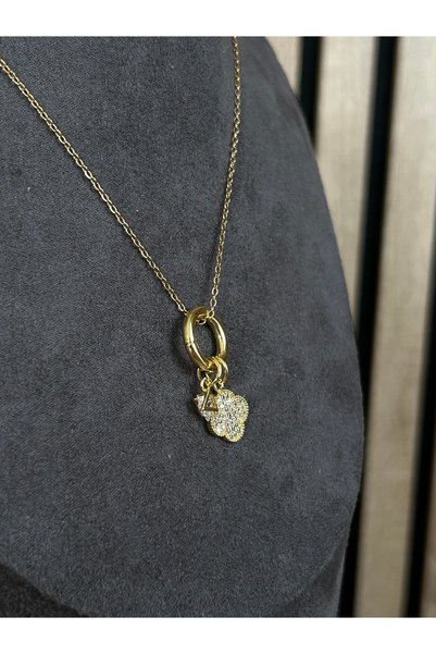 lavanderopa Stone Clover Charmlı Steel Necklace