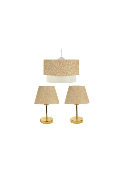 Vivense EVLİGHT 3'LÜ SET AVİZE VE KOMODİN ÜSTÜ METAL ABAJUR / KUMBEJİ