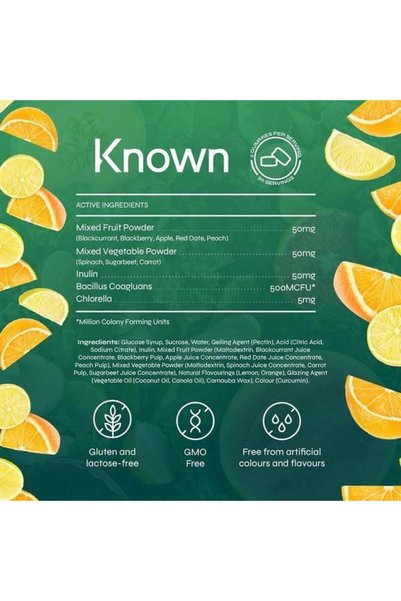 KNOWN. Known Green Cleanse Vegan Gummies Lemon & Orange Flavour Gummies 60 Gummies