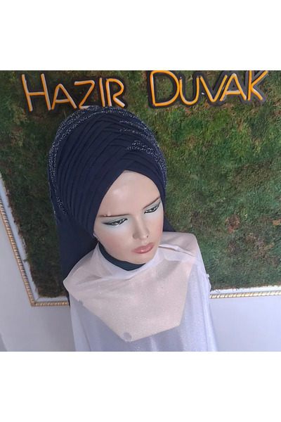 semahazırduvak Lacivert simsiz Özel Tasarım duvak hazır türban hazır şal abiy...
