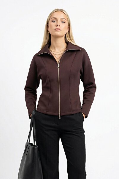 Rays Shirt Collar Zippered Cardigan Plum 8366A