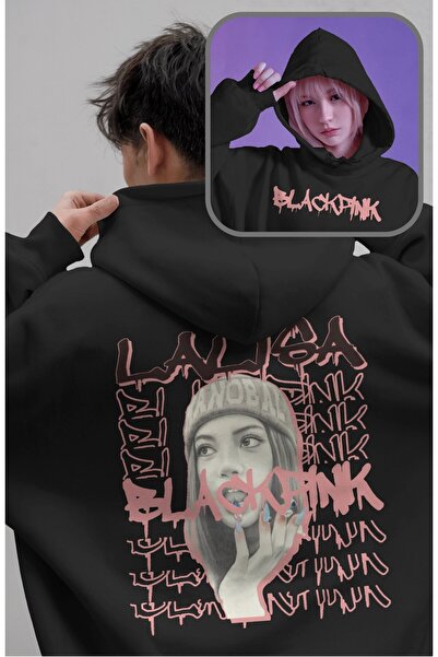 Fuddy Moda سويت شيرت يونيسكس بلاك بينك ليزا مطبوع بغطاء رأس، هوديي قصة فضفاضة...