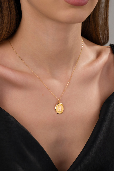 Zeynepli gold & jewelry 14 AYAR ALTIN OVAL H HARFLİ KOLYE