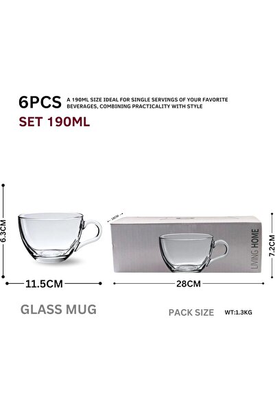 Feelings Glass Tea Mug 6PCS Set – Coffee & Tea Cups, Crystal Clear, Durable, Heat-Resistant (190ML