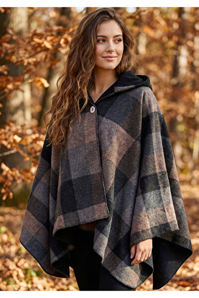 Exve Exclusive Καφέ μαύρο καρό με κουκούλα χωρίς ρυτίδες φλις καθημερινό μαλα...