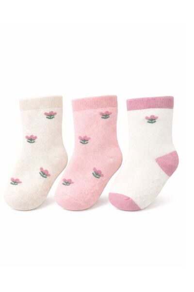 SOLDE SOCKS 3’lü Set Bebek Havlu Günlük Çorap – Çiçek Desenli, Kaymaz Tabanlı...