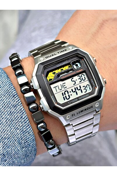 Cockpit Gümüş Renk Kare Model Çelik Kordon Su Geçirmez Erkek Kol Saati + BİLE...