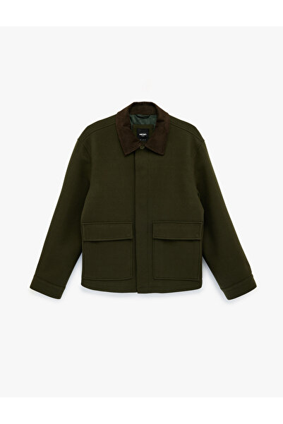 Koton Jachetă din catifea cu mâneci lungi, cu buzunare cu clapetă, cu guler c...