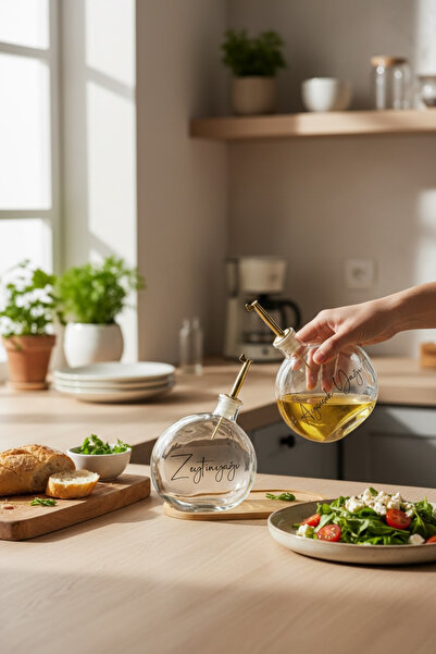 zezedesing Glass Oil Bottle Set of 2 with Bamboo Stand – 500 ml Olive Oil & S...